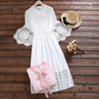 Short-sleeve Tie-neck A-line Lace Dress