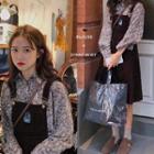 Floral Long-sleeve Loose-fit Blouse / Corduroy Jumper Dress