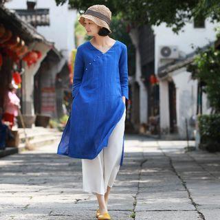 3/4-sleeve Slit A-line Dress