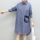 Applique Embroidered Long-sleeve Shirtdress