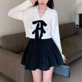 Ribbon Sweater / A-line Skirt