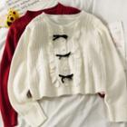 Ruffle-trim Ribbon Knit Cardigan