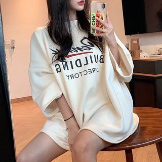3/4-sleeve Lettering T-shirt White - One Size