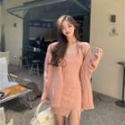 Plain Knit Cardigan / Off-shoulder Cable-knit Dress