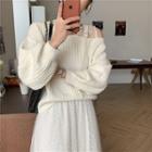 Mock Two Piece Asymmetric Shoulder Lace Panel Sweater / High-waist Stud Sheer Skirt
