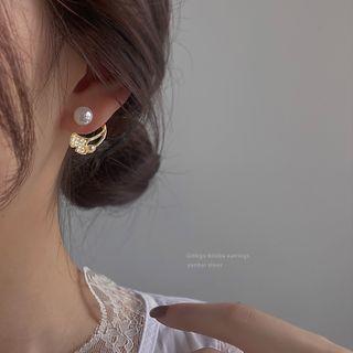 Leaf Faux Pearl Earring 1 Pair - Gold - One Size
