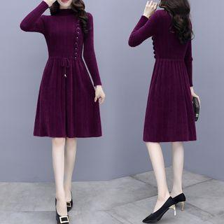 Long-sleeve Knit Mock-neck A-line Dress