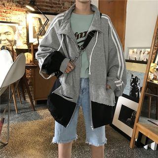 Color Block Striped Zip Jacket