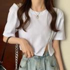 Short-sleeve Zip Slit Cropped T-shirt