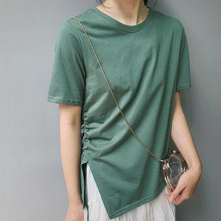 Short-sleeve Asymmetric Drawstring T-shirt