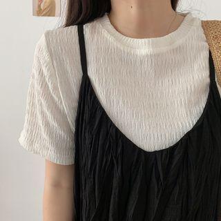 Short-sleeve Ruched Plain T-shirt