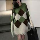 Fringed Argyle Sweater