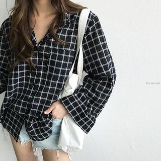 Wide-sleeve Plaid Shirt