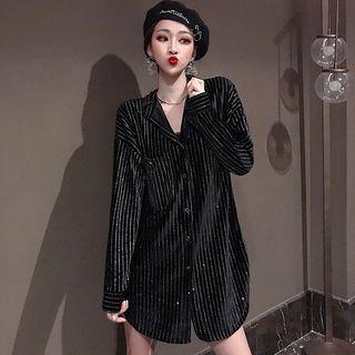 Glitter Stripe Velvet Shirt Black - One Size