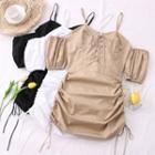 Off-shoulder Lace-up Drawstring Mini Dress