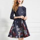 3/4-sleeve Floral Print Cocktail Dress
