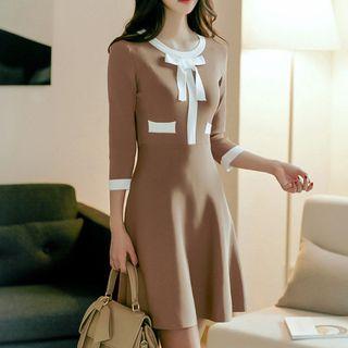 3/4-sleeve Bow-accent Knit Dress