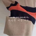 Color-block Rib-knit Top Beige - One Size