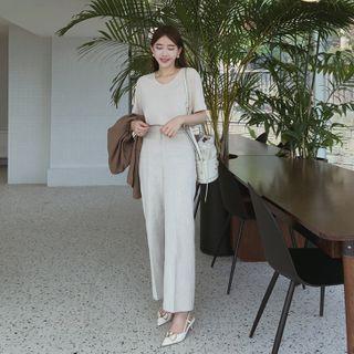 Double-button Linen Blend Straight-cut Pants