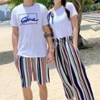 Couple Matching Short-sleeve T-shirt / Striped Shorts / Midi A-line Skirt