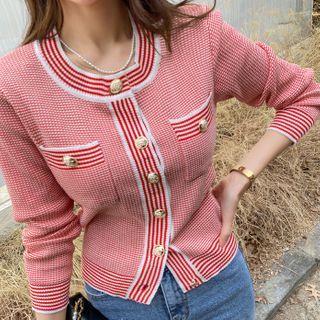 Crewneck Ringer Knit Cardigan