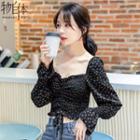 Long-sleeve Floral Print Smocked Top