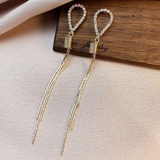 Rhinestone Fringed Earring 1 Pair - Silver Rhinestone - Gold - One Size