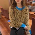 Leopard Loose-fit Knit Sweater Sweater - As Figure - One Size