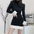 High-neck Chenille Panel Ruched Shaping Dress