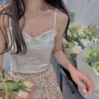 Flower Accent Cropped Camisole Top White - One Size