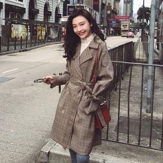 Plaid Double Breasted Trench Jacket