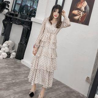 Long-sleeve Midi Layered Dotted Dress