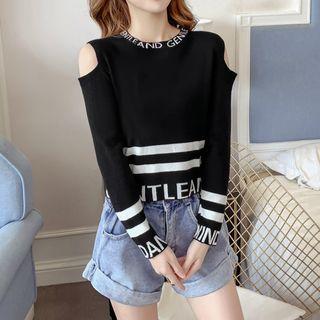 Lettering Cut Out Knit Top