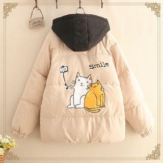 Cat Print Padded Hooded Jacket