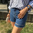 Slit-detail Slim-fit Denim Shorts