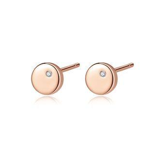 Sterling Silver Plated Rose Gold Simple Classic Geometric Round Earrings With Cubic Zirconia Rose Gold - One Size