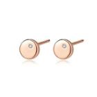 Sterling Silver Plated Rose Gold Simple Classic Geometric Round Earrings With Cubic Zirconia Rose Gold - One Size
