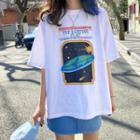 Earth Print Elbow-sleeve T-shirt White - One Size