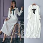 Peter Pan Collar A-line Plain Slim Bow Dress