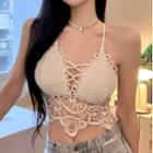 V-neck Lace Panel Crop Camisole Top