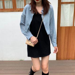 Plain Long-sleeve Cropped Shirt