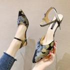 Floral Print Butterfly Kitten Heel Sandals