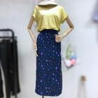 Set: Short-sleeve Top + Midi Printed Chiffon Skirt