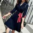 Side Tie 3/4-sleeve A-line Dress