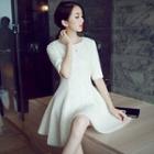 Embroidered Elbow-sleeve A-line Dress