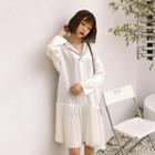 Loose-fit Lapel Pleated Long-sleeve Dress