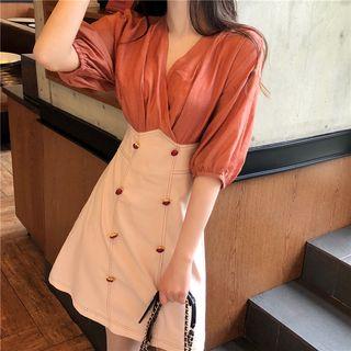 Mock-two Color-block Slim-fit Dress