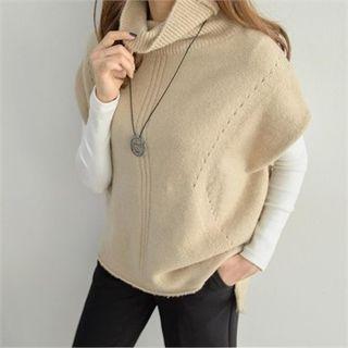 Turtleneck Cap-sleeve Pointelle Sweater