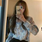 Long-sleeve Tie-dye Print Shirt Grayish Blue & White - One Size