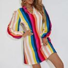 Long-sleeve V-neck Striped Print Dress